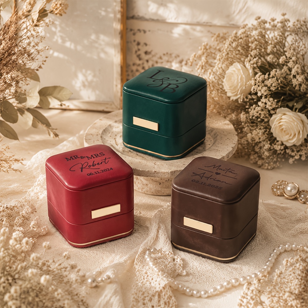 Personalized Faux Leather Jewelry Box for Engagement and Wedding